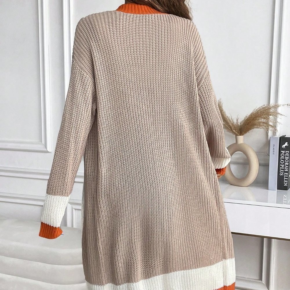 Multicolor Casual Womens Color Block Open Front Cardigan - Picture 3 of 6